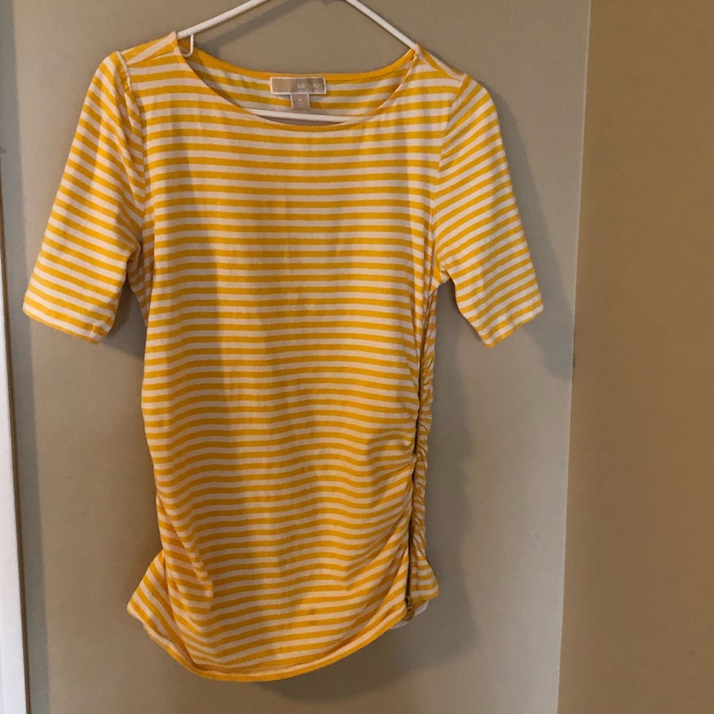 Michael Kors yellow/white striped shirt with side zipper, size M